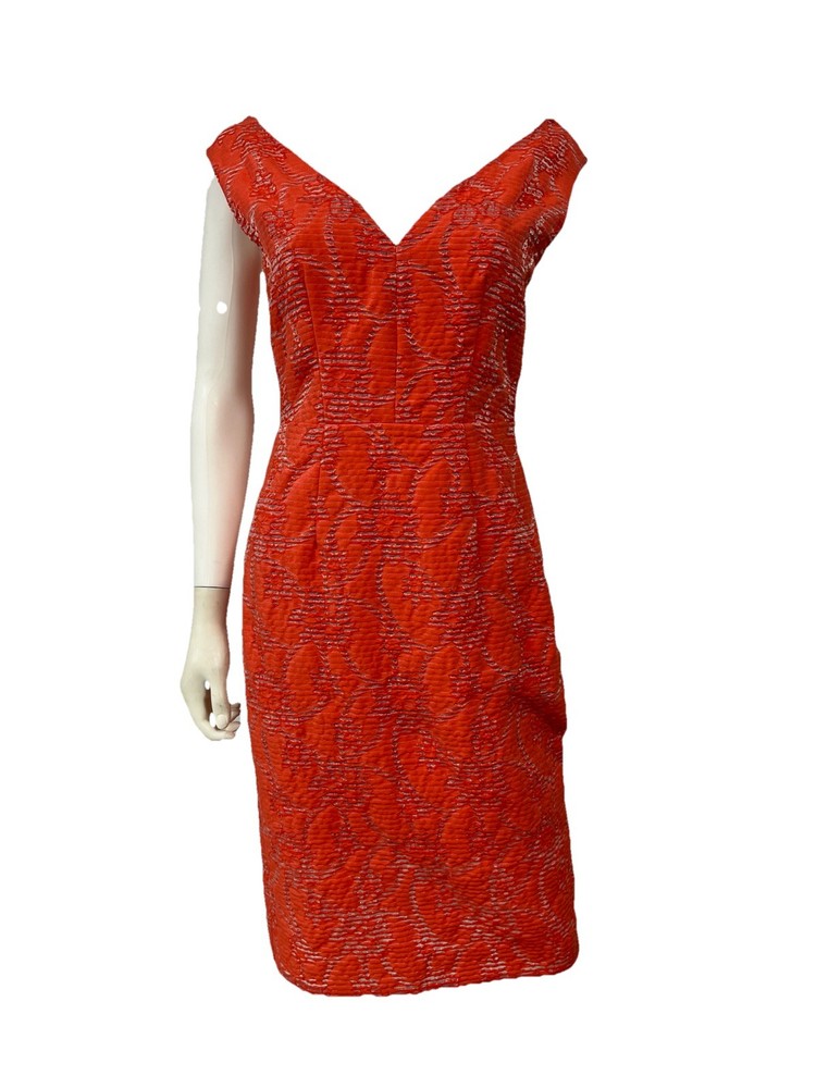 Milly New York Designer Dress Women's Small Orange Tailored Fitted Sleeveless