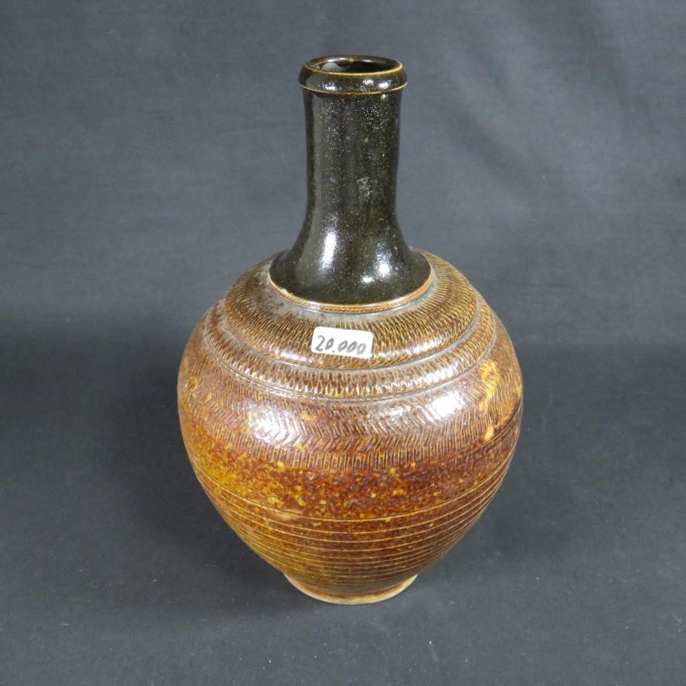 Soma Vase Sake Bottle Folk Art Decorative Single Flower Pot Black Brown