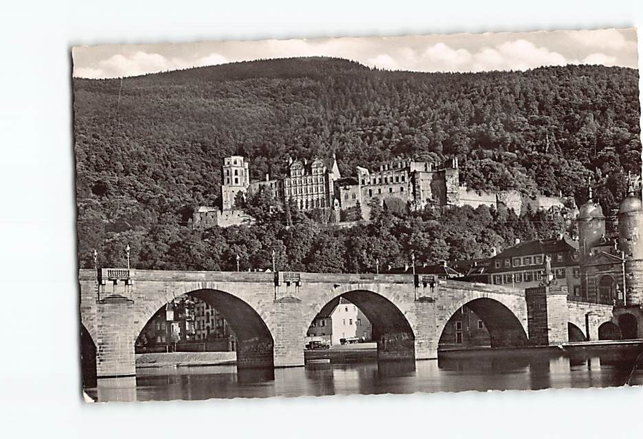Postcard Heidelberg Germany Castle View Old Bridge Neckar River Echte Photo