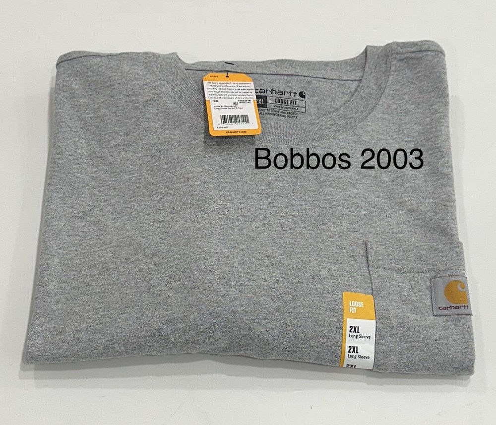 Carhartt Men's Loose Fit Long-Sleeve Pocket T-Shirt, Heather Gray, Size 2XL