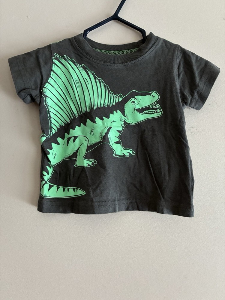Carter's Baby Boys Green Dinosaur 100% Cotton Short Sleeve Shirt Dark Gray 3M