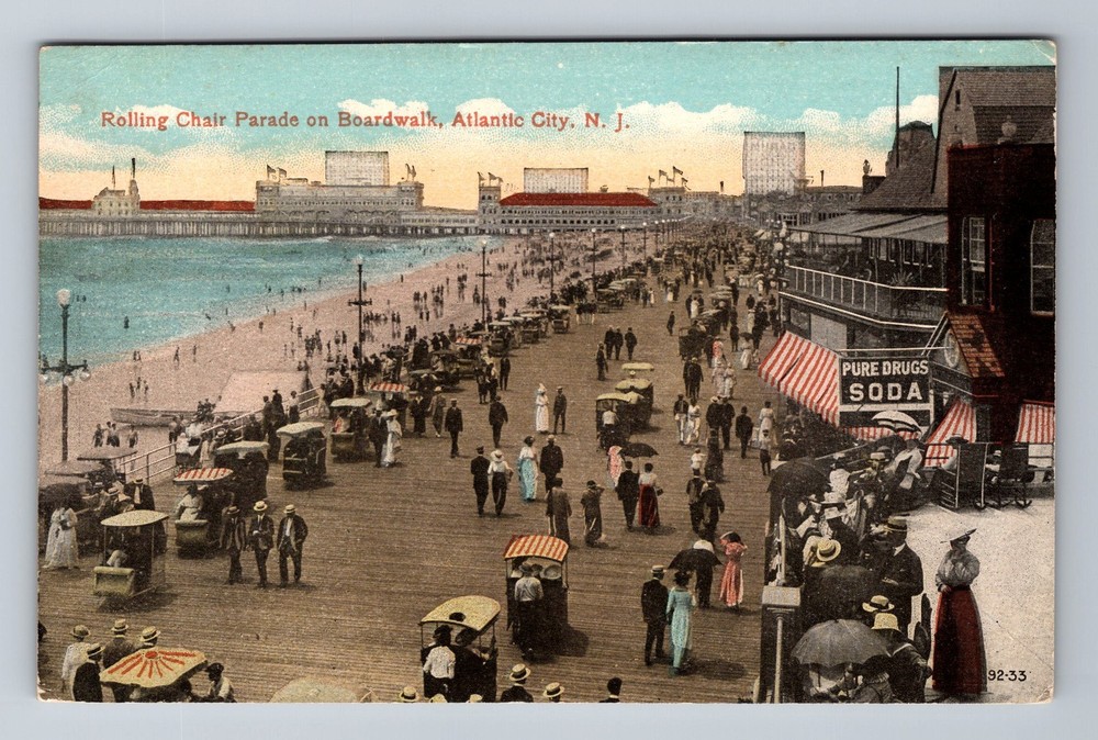Atlantic City NJ-New Jersey, Rolling Chair Parade On Boardwalk, Vintage Postcard