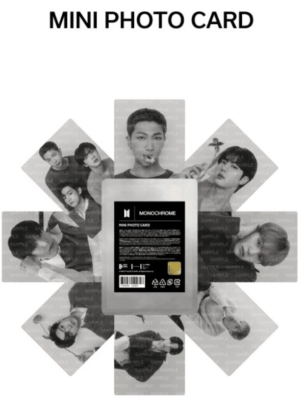 BTS MONOCHROME POP-UP Official Mini Photo Card Set Complete 8pcs New Sealed