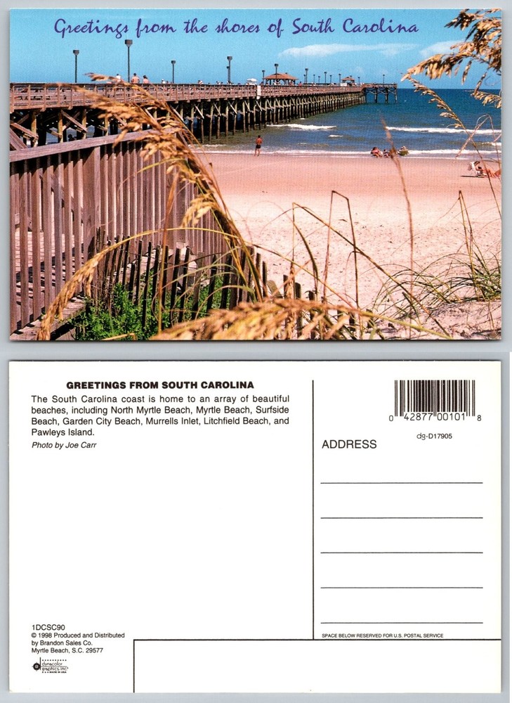 1998 South Carolina Beach Pier Postcard Myrtle Beach Coastline Dynacolor