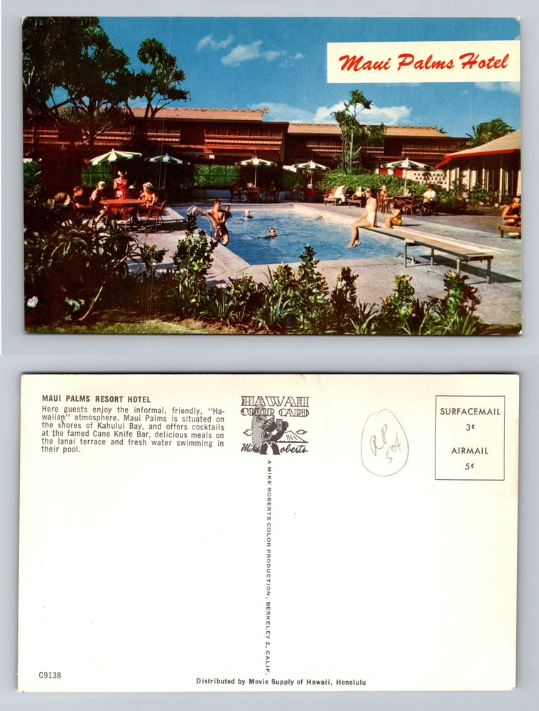 Maui, HI-Hawaii, Maui Palms Hotel Pool Tropical Resort Vintage Postcard