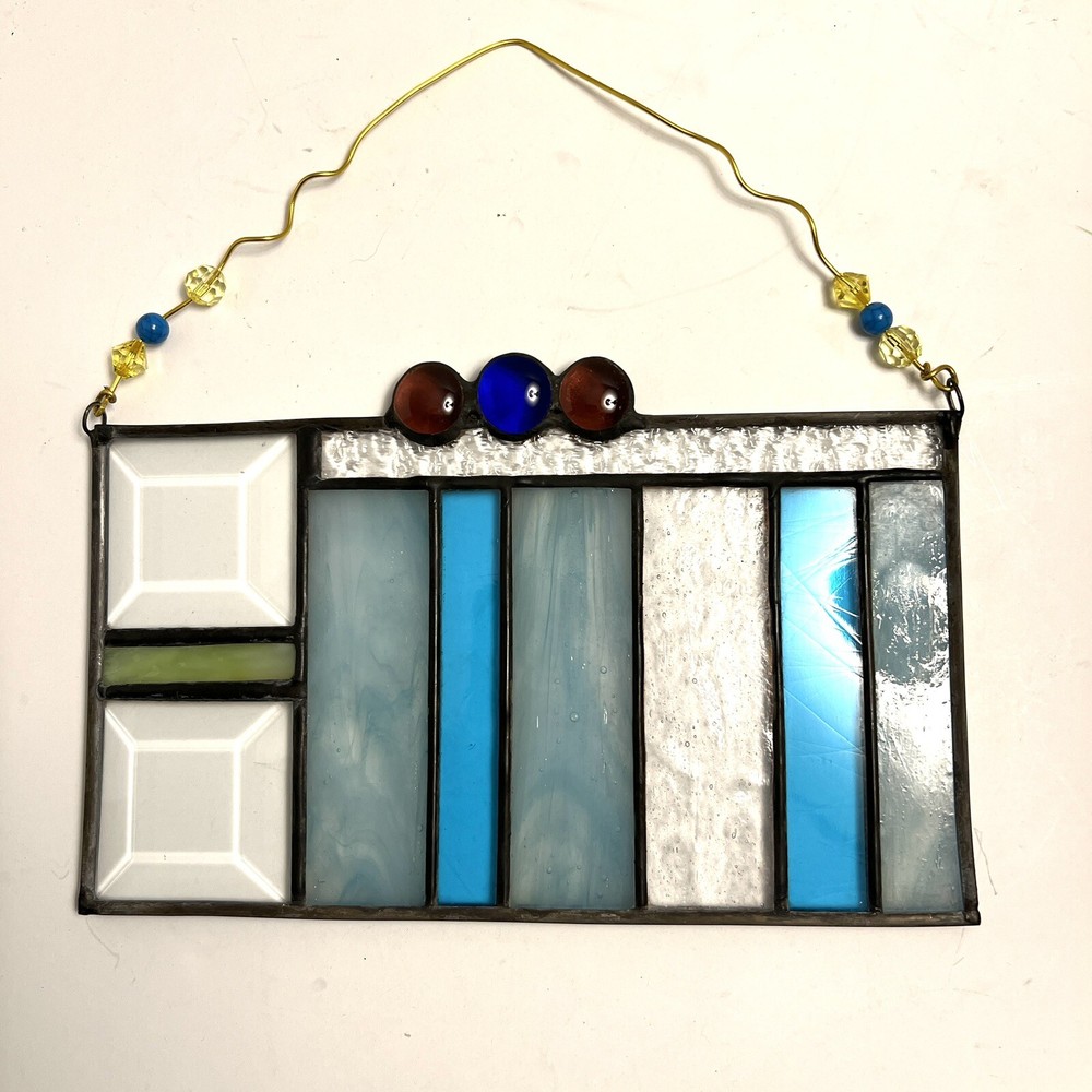 Stained Glass Suncatcher Blues Crystal Bevels 8'x4.5