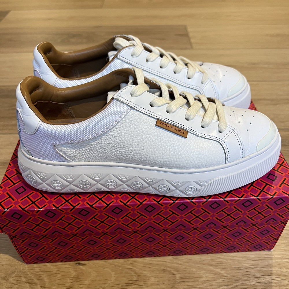 Tory Burch Ladybug Sneaker Size 8 White Leather Lowtop