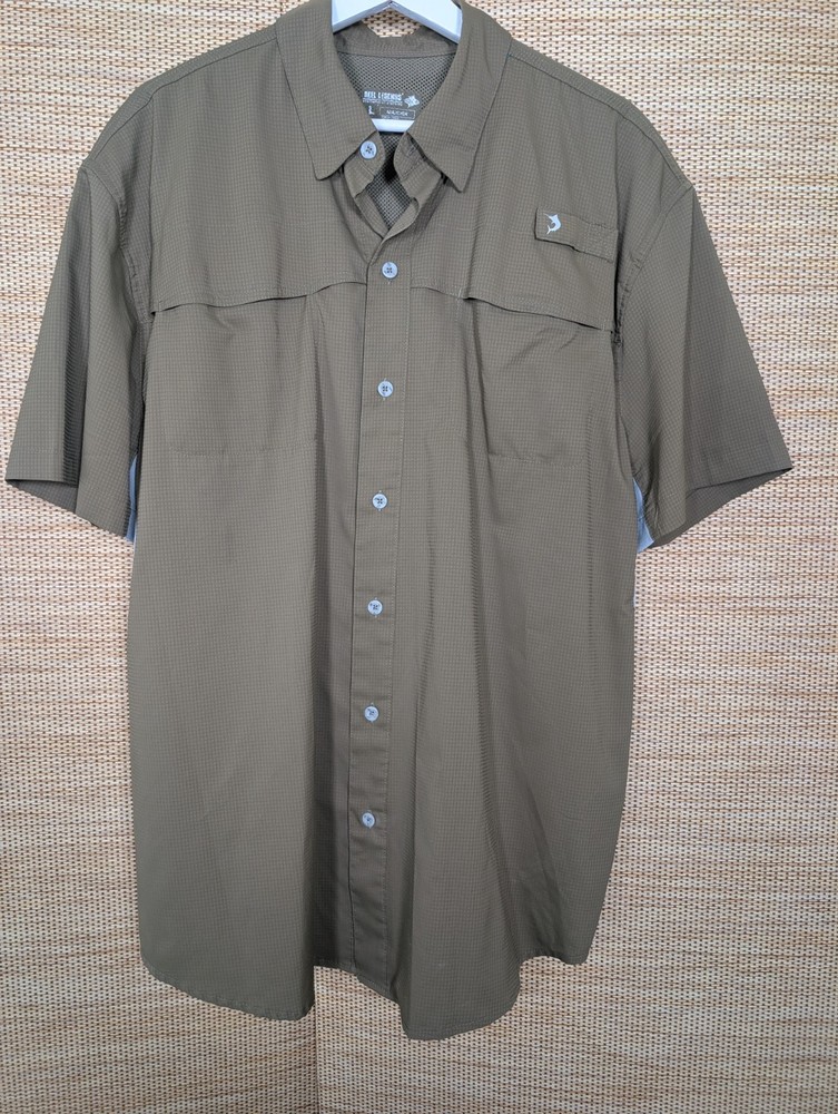 Reel Legends Mariner II Fishing Shirt Button Up Brown Vented Back Size Large