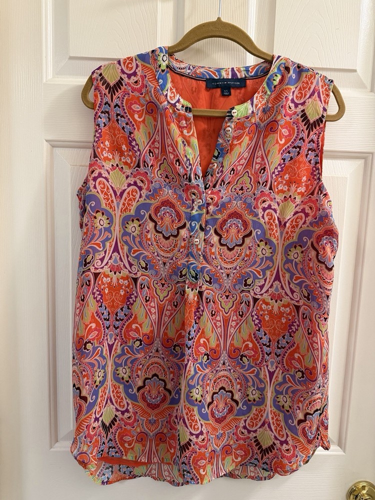 Tommy Hilfiger Women’s L Paisley Sleeveless Blouse Multicolor 100% Polyester