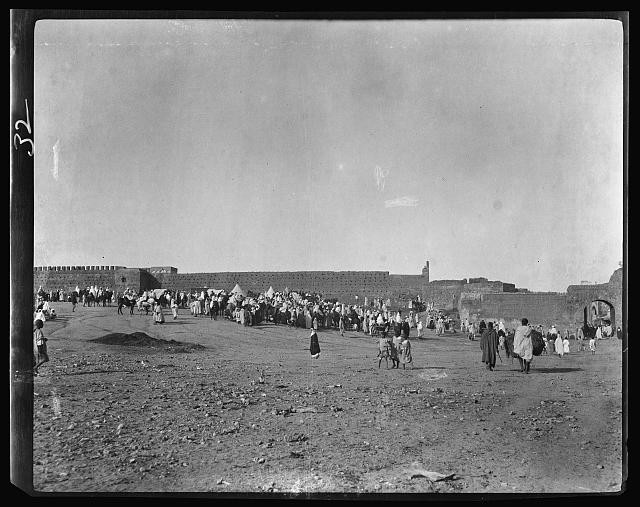 Photo:Morocco 1904 Crowd Market Scene City Wall Travel View
