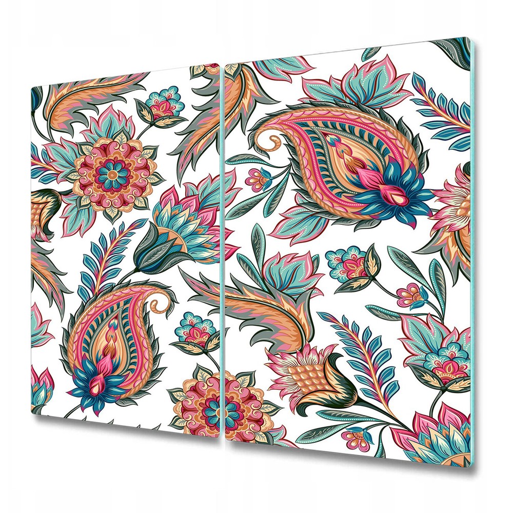 Glass Chopping Board Worktop Saver Paisley Colourful blue and orange art 2x30x52