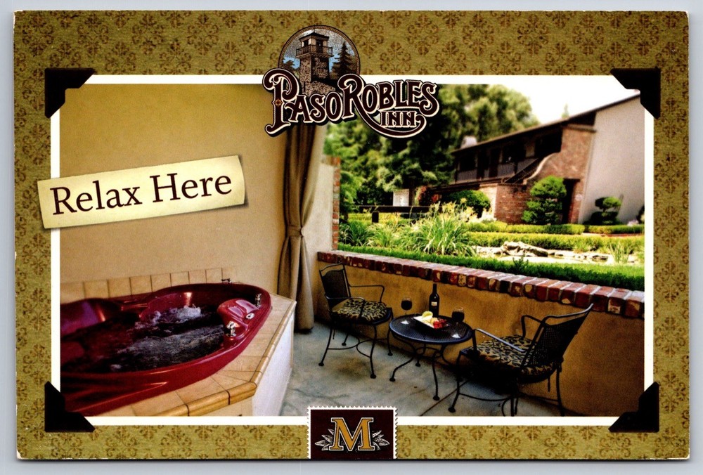 Paso Robles Inn California Postcard Relax Here Jacuzzi Terrace View USA Unposted