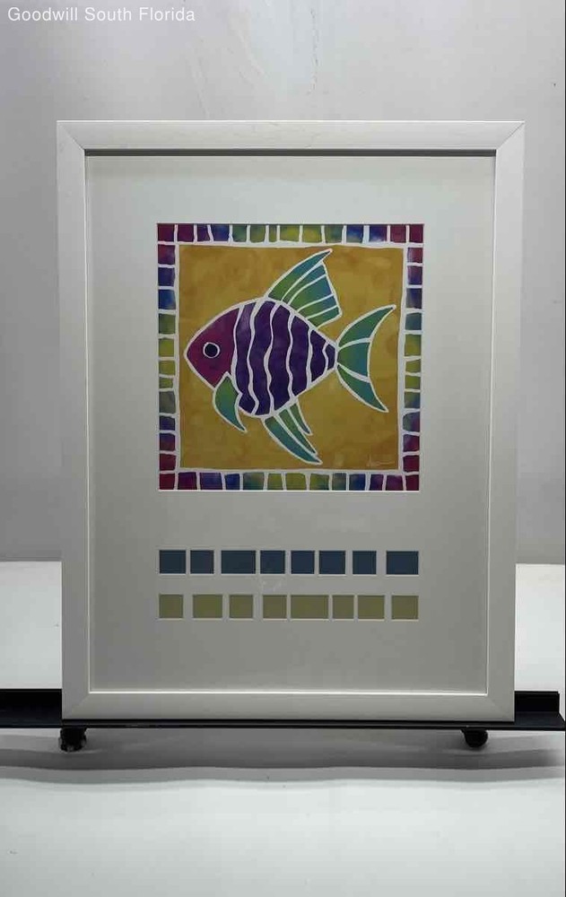 Framed Colorful Tropical Fish Art Print Matted Modern Coastal Signed Wall Decor