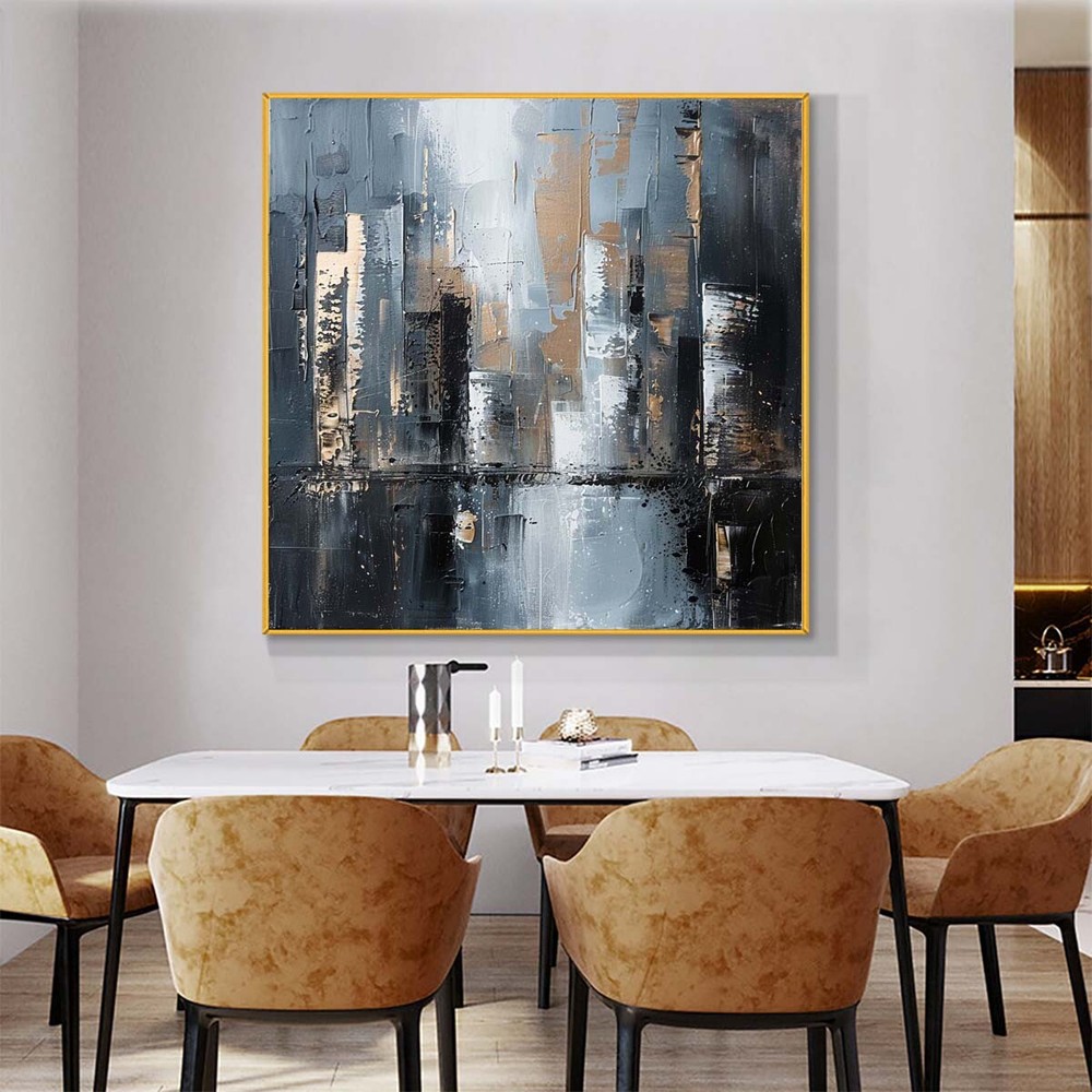 Hand painted Oil Paintings On Canvas Wall Art Abstract City Home Gray 31in