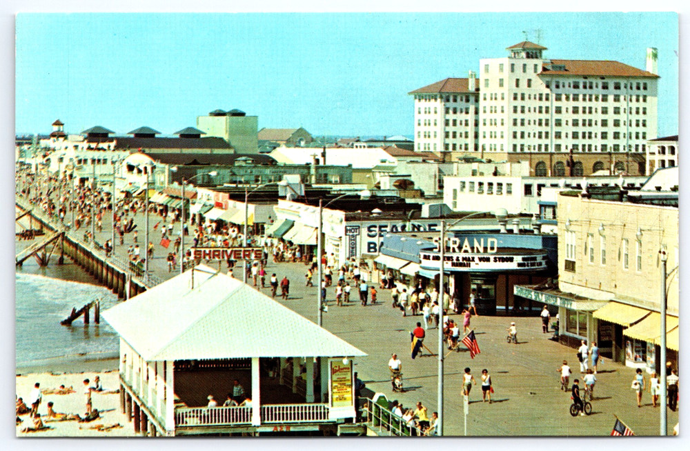 Ocean City New Jersey NJ City Skyline Boardwalk People Vintage Photo Postcard