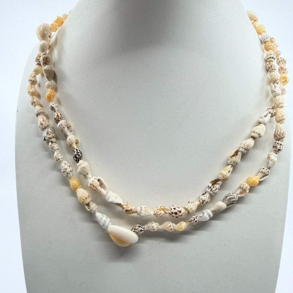 Vintage Boho Multi Strand Real Sea Shell Necklace Cream Brown Coastal Y2K