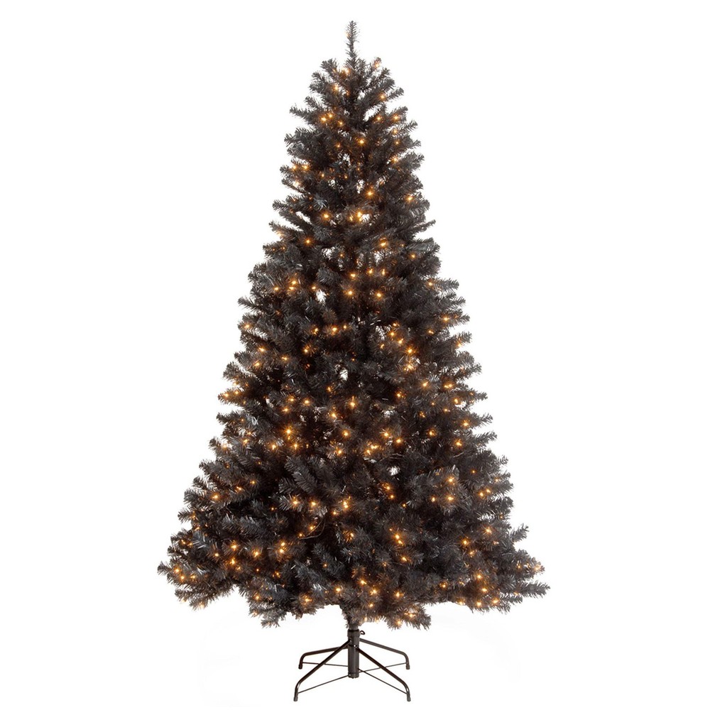 7 ft. Halloween Pre-Lit North Valley Spruce Full Black Tree with White Lights, P