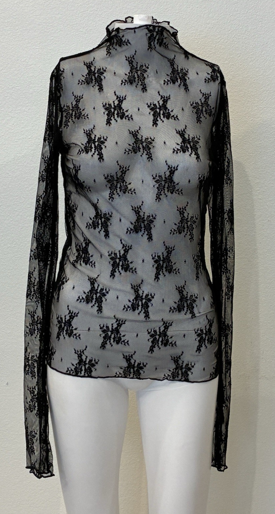 Veveret Y2K Whimsigoth Sheer Floral Mesh Womens Top Size L Black Fairy Grunge