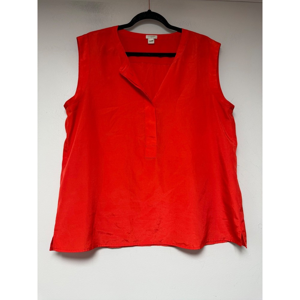 J.Crew Split Neck Sleeveless Blouse Womens 14 Red Excellent E8261 Top