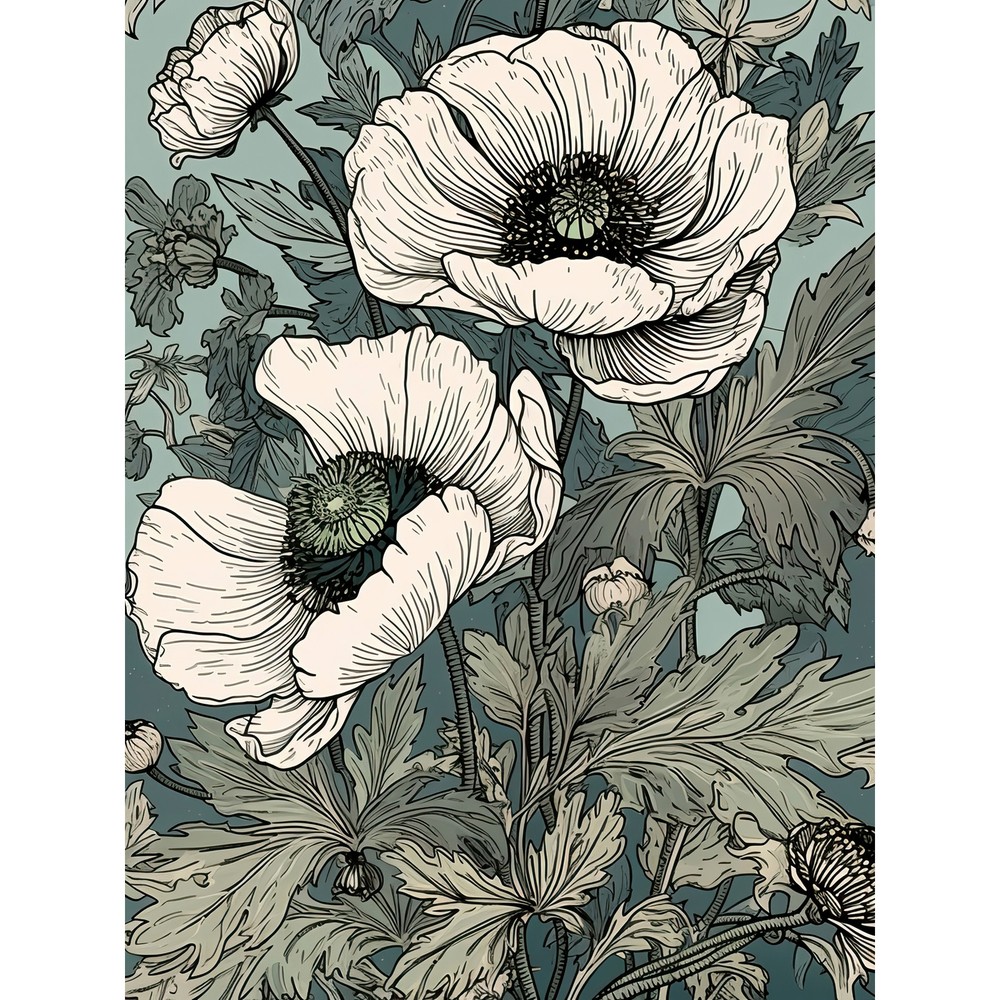 Pastel Colour White Anemone Flower Bloom Field Huge Wall Art Poster Print Giant