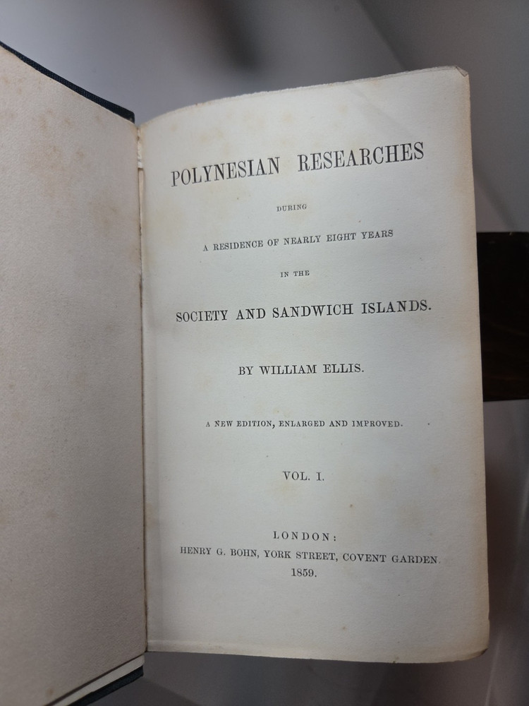 1859 New Ed POLYNESIAN RESEARCHES Vol 1 Ellis UNCUT UNOPENED PAGES Hawaii Tahiti