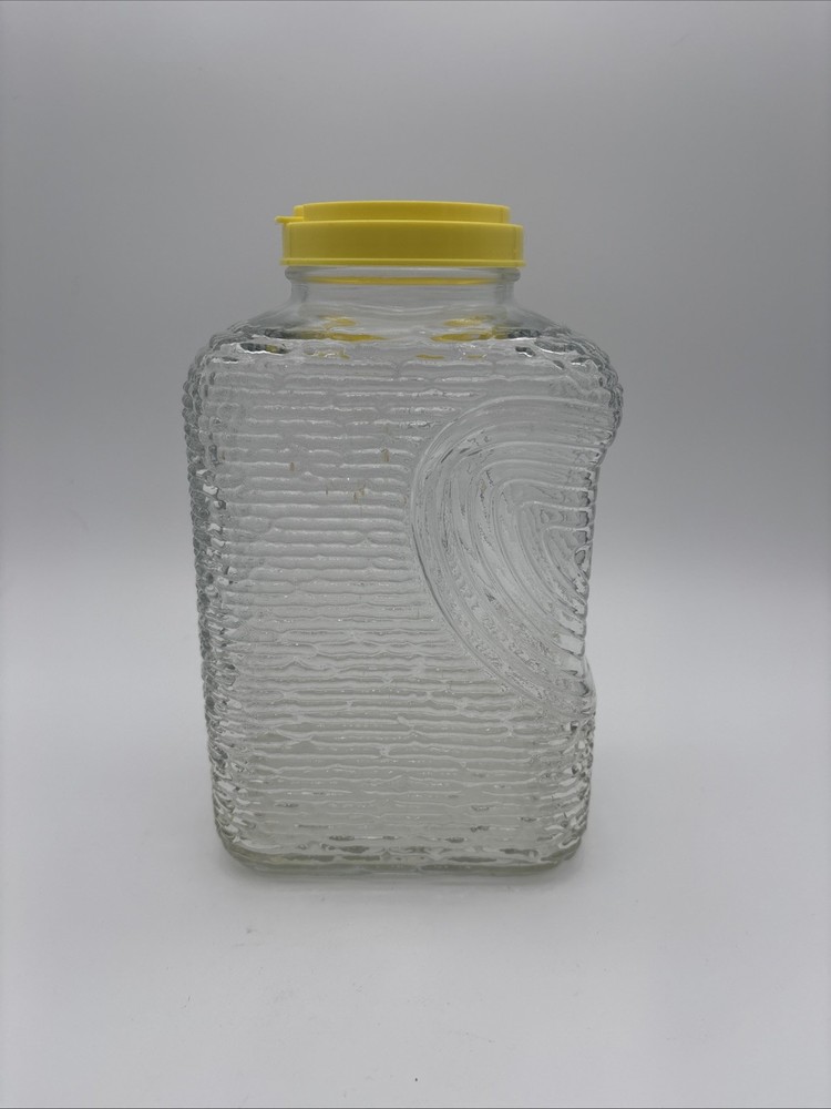 Vintage Glass Anchor Hocking Ribbed Refrigerator Bottle with Yellow Lid