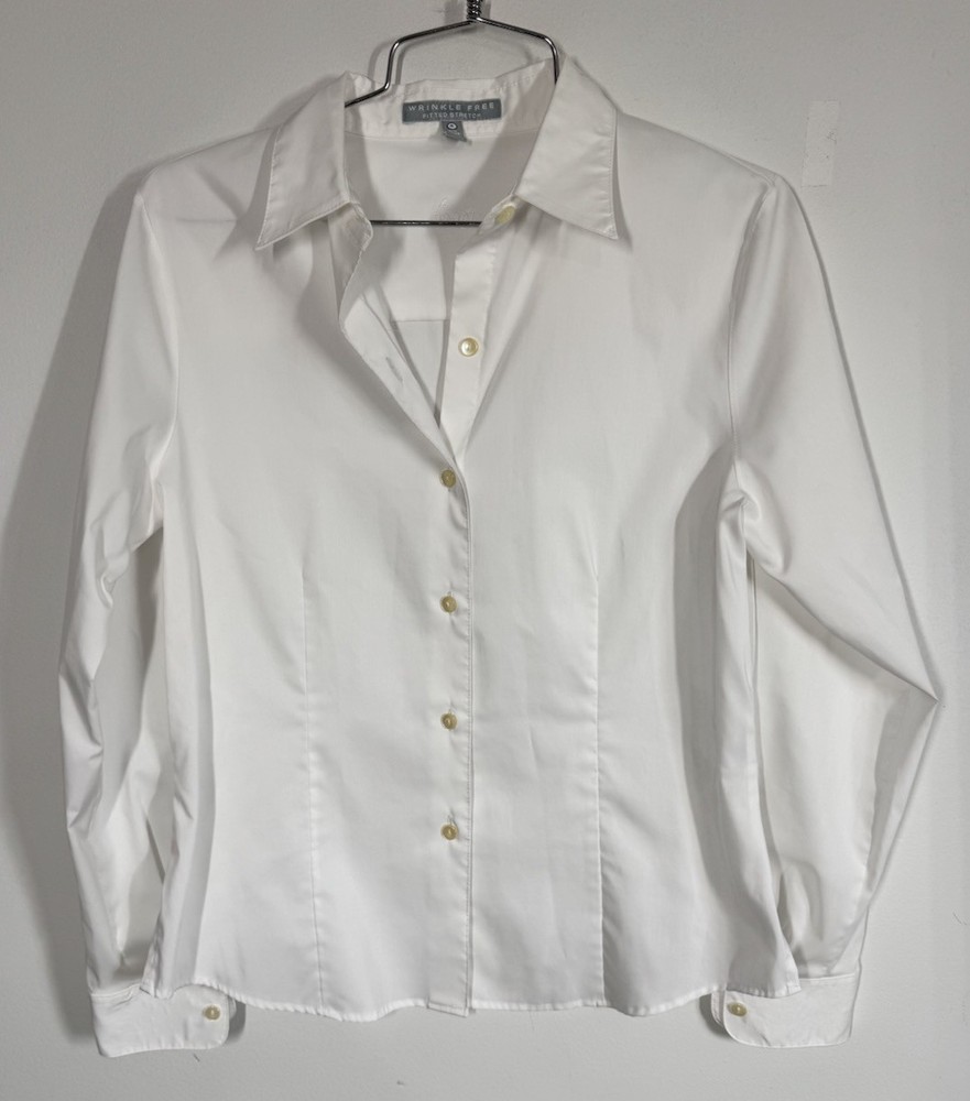 Foxcroft White Wrinkle Free Stretch Fitted Long Sleeve Button Up Shirt Women’s 4