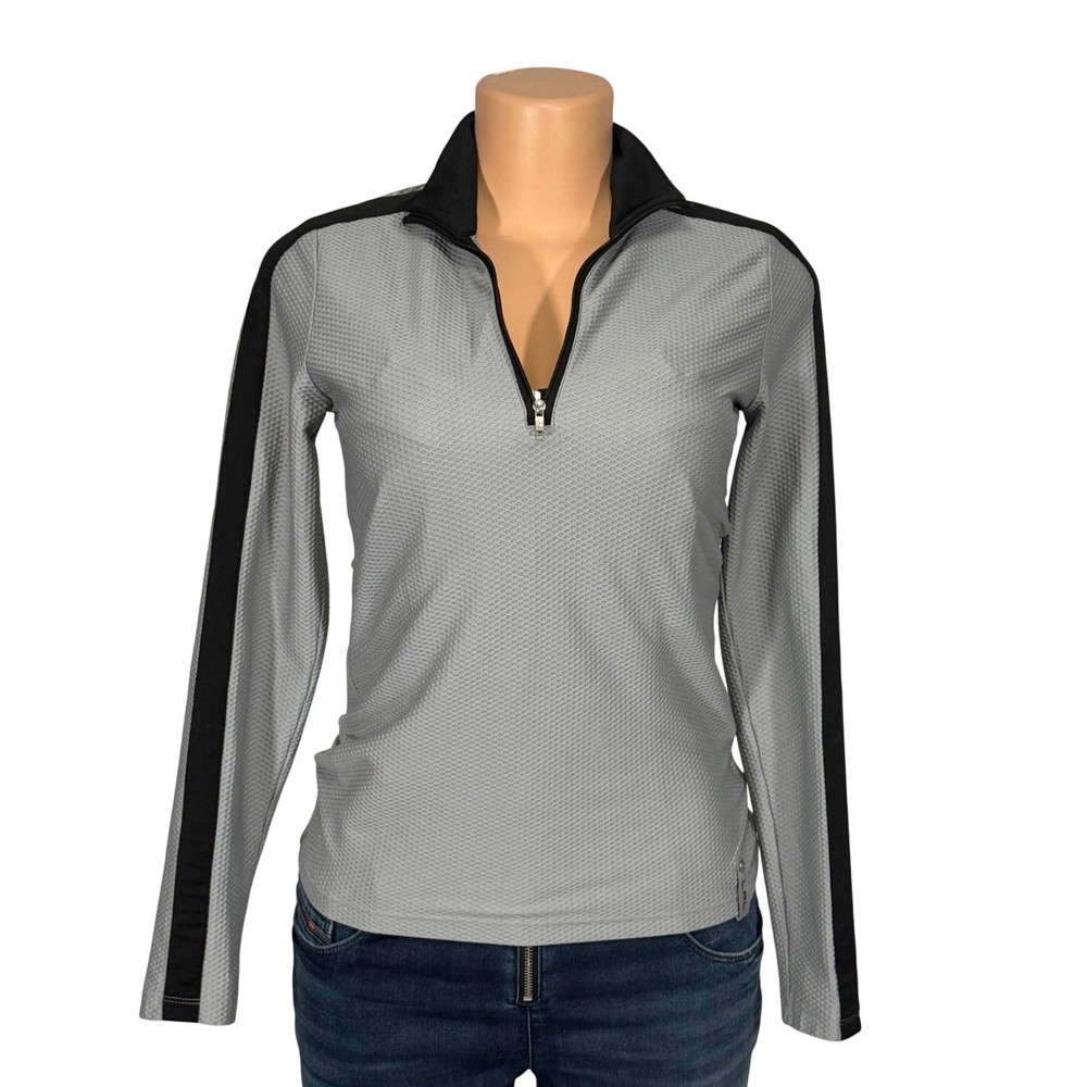Lauren Ralph Lauren Womens Grey Black Textured Quarter Zip Sport Top Stripe XS