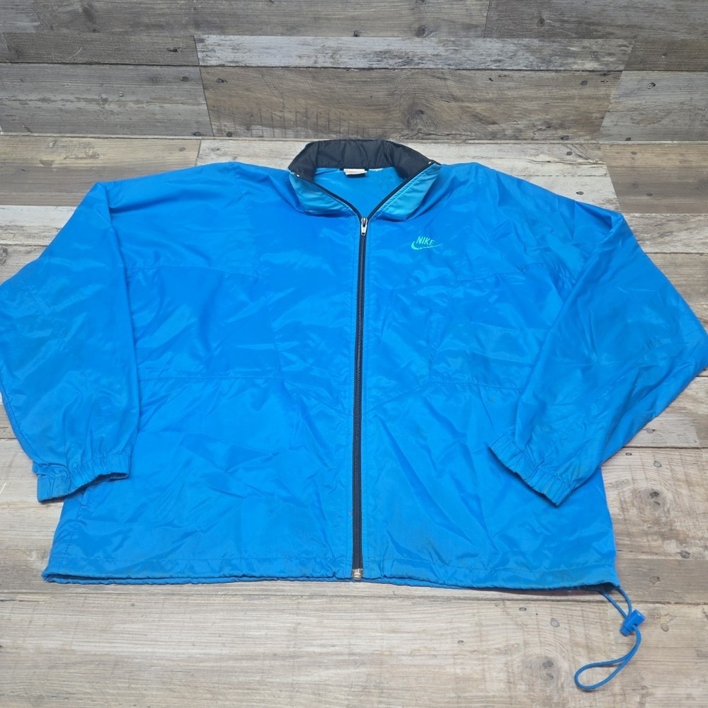 Vintage NIKE Windbreaker Jacket ~ Mens Large Blue ~ Full Zip ~ Pockets ~ Hooded