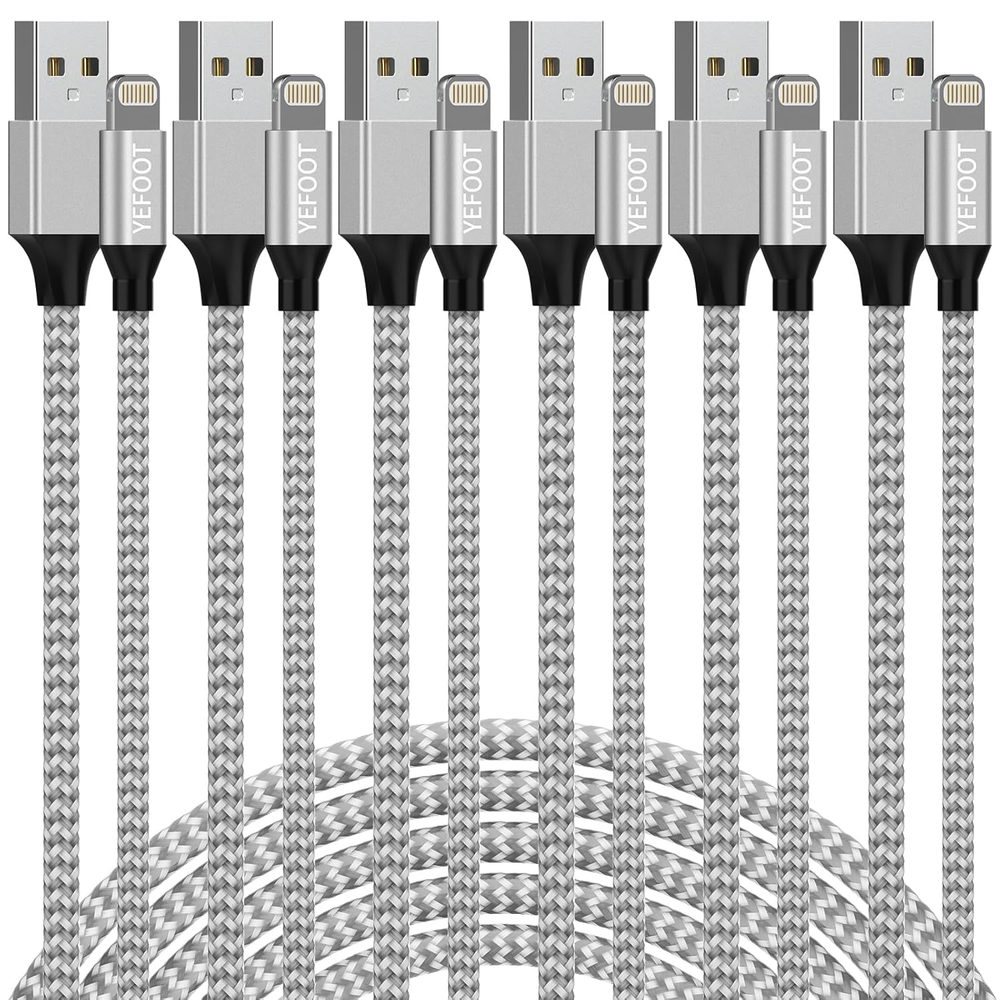 Apple MFi Certified 6-Pack Lightning Cables (3/6/10 Ft) for iPhone 14/13/12/11.