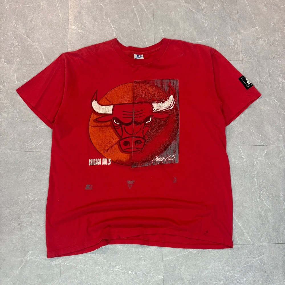 Vintage Starter Chicago Bulls TShirt Red 90s NBA Made in USA Large Single Stitch