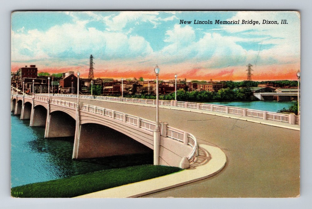 Dixon IL-Illinois New Lincoln Memorial Bridge Vintage c1946 Postcard Souvenir