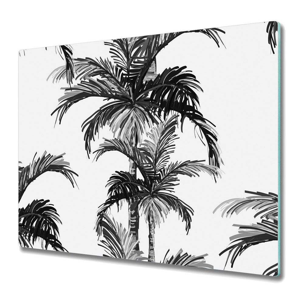 Tempered Glass Worktop Saver Botanical grey palm art Monochrome leaves Tree s