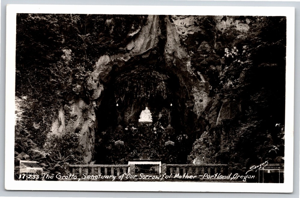 RPPC~Portland OR~Grotto @ Sanctuary Of Our Sorrowful Mother~Real Photo Postcard