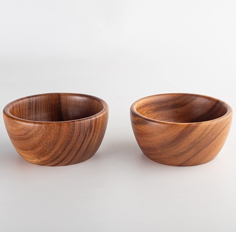 Acacia Wood Salad Bowls Set of 2 - 6x3 Inch Natural Wood Serving Bowls for Individual Use-image