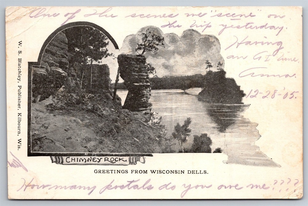 Greetings From Wisconsin Dells Chimney Rock WI C1905 UDB Postcard U23