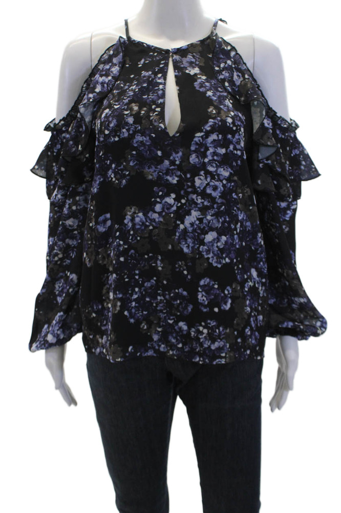 Parker Womens Floral V-neck Cold Shoulder Long Sleeve Blouse Top Black Size SFree Shipping in US $100+ Orders | $6.95 Orders Below