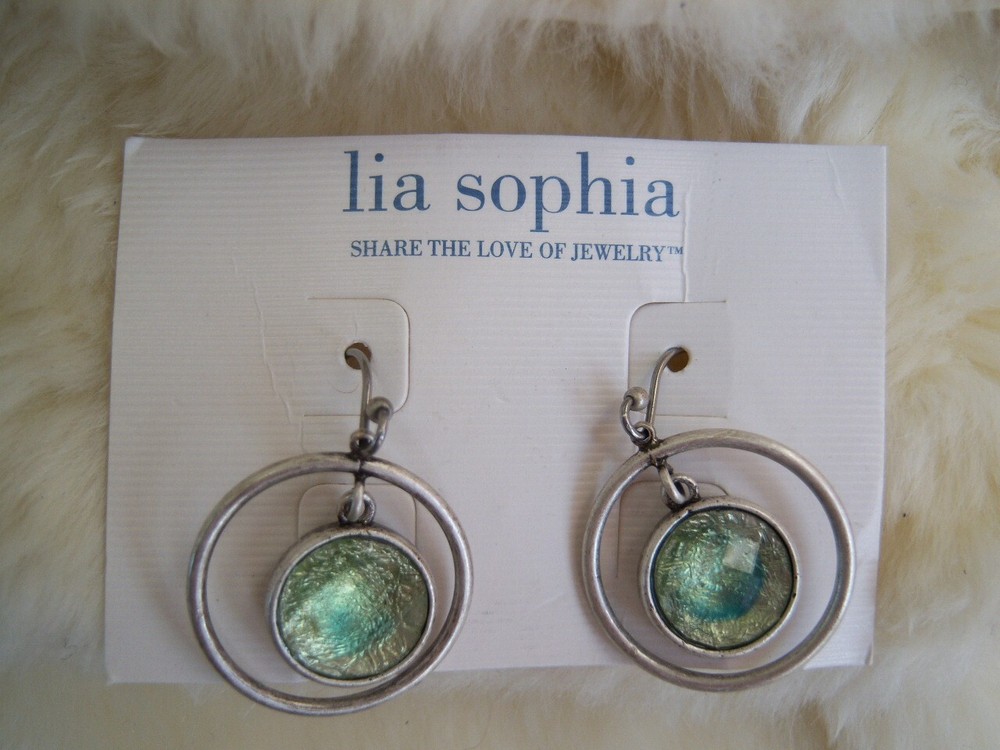 Lia Sophia Bloommates Yellow Green Matte Silver Tone Circle Dangle Earrings
