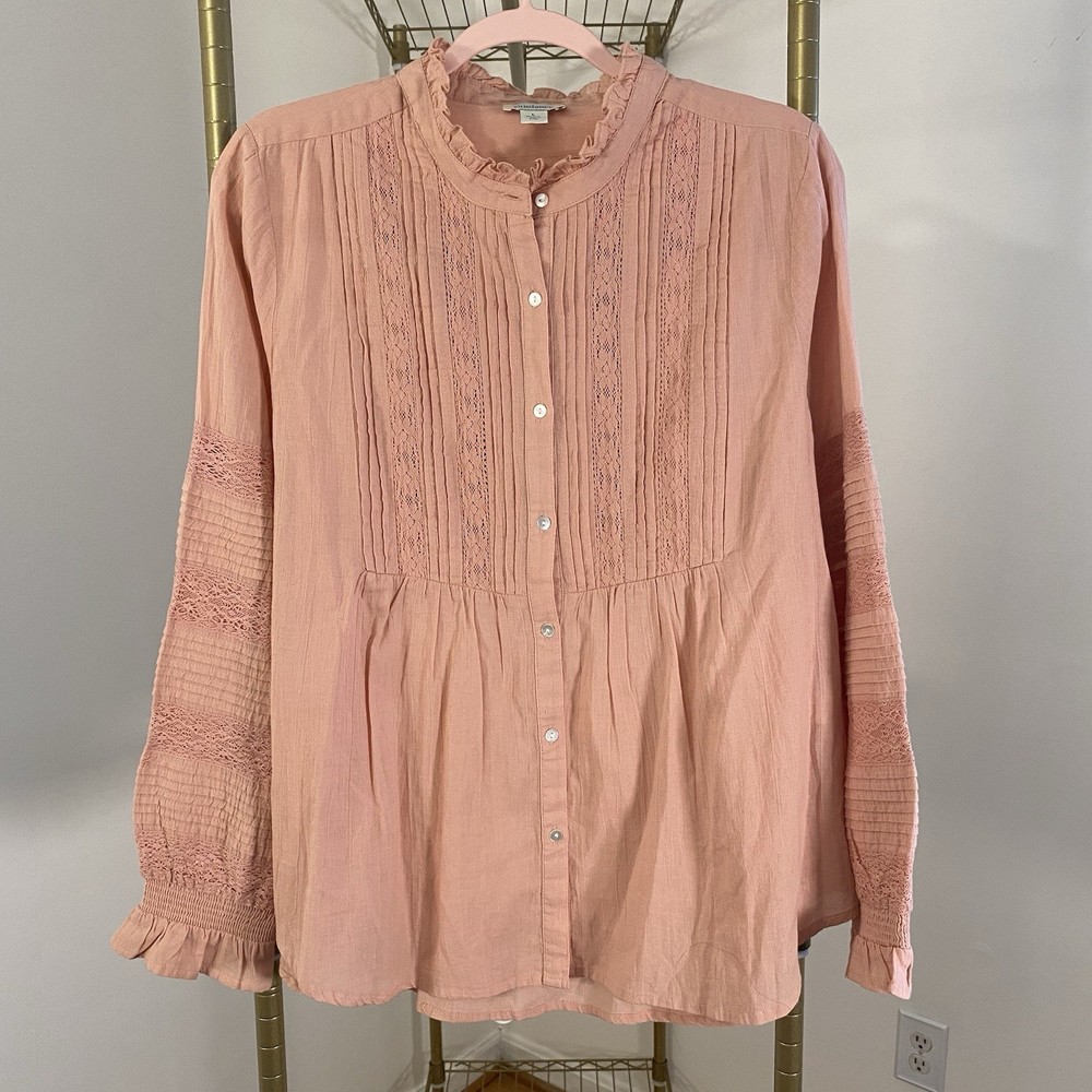 Sundance Top Sz Large Womens Dusty Rose Button Down Boho Blouse Cottage Gauze