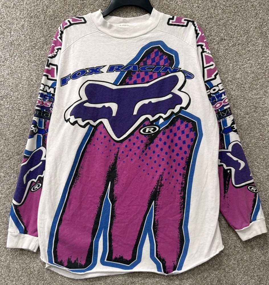 Vintage Fox Racing Shirt Mens Size Large Motocross Long Sleeve Cotton Jersey USA