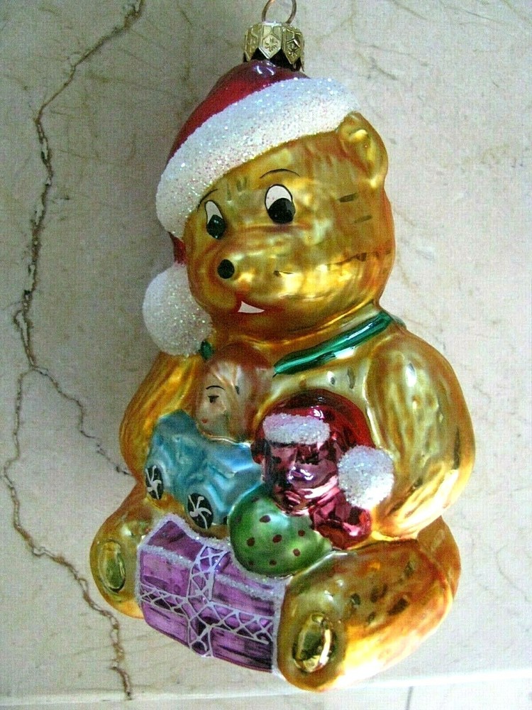 CHRISTOPHER RADKO TEDDY BEAR w. SANTA HAT & TOYS:  5.5
