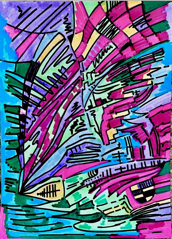 Modern Psychedelic Abstract Cubism Graffiti Art Painting Cartoon Illustration-image