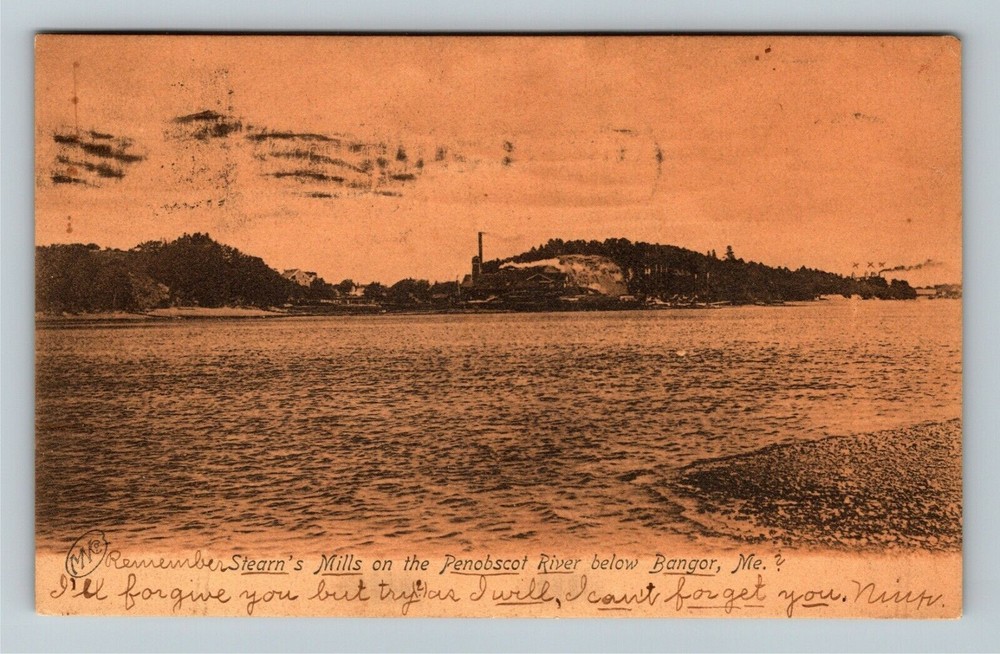 Bangor ME-Maine, Stearn's Mills On Penobscot River, c1908 Vintage Postcard