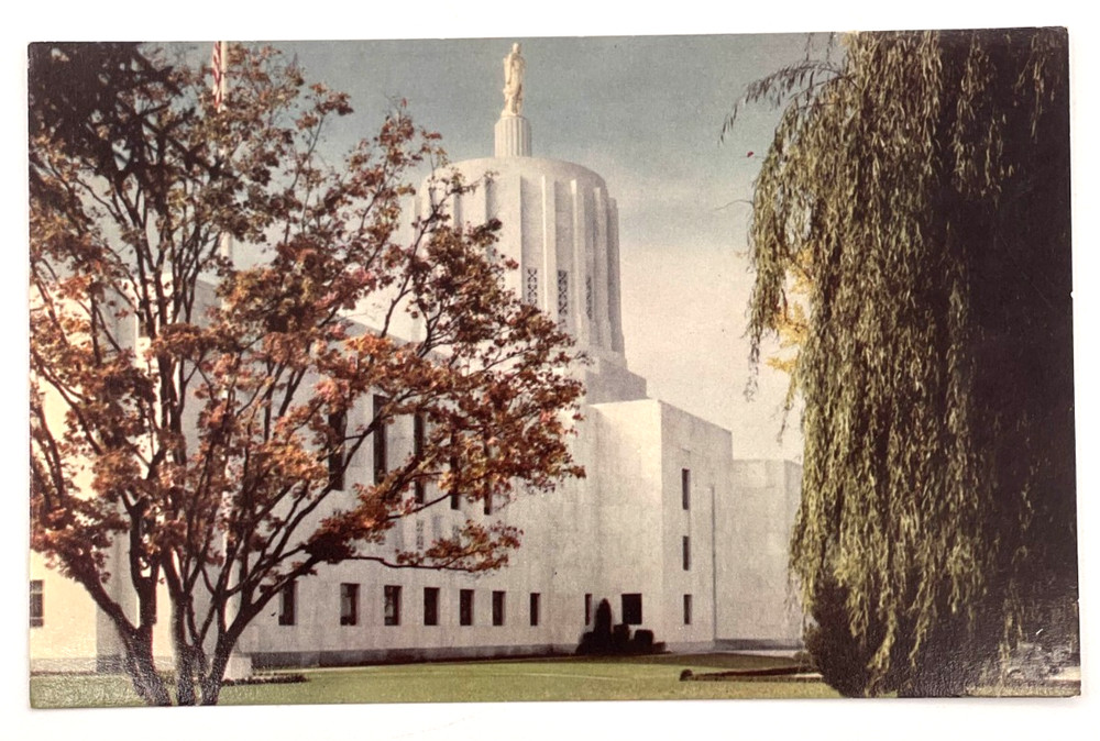 Salem Oregon State Capitol Postcard Union Oil 76 Gasoline Dome Art Deco Style