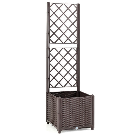 Raised Garden Bed with Trellis Planter Box for Climbing Plants -Brown - Color: B