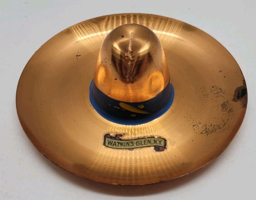 Vintage Copper Cowboy Hat Sombrero Ashtray - Souvenir of Watkins Glen, NY