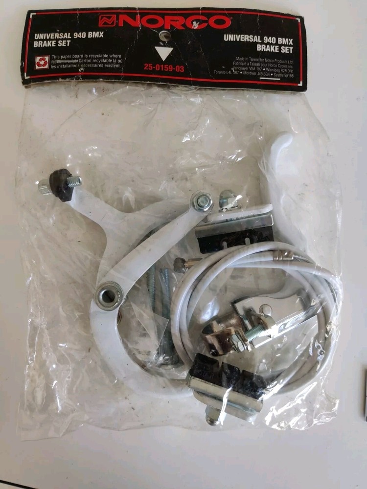 NOS Norco Universal 940 BMX Brake Set Vintage Old School, White, Made in Taiwan