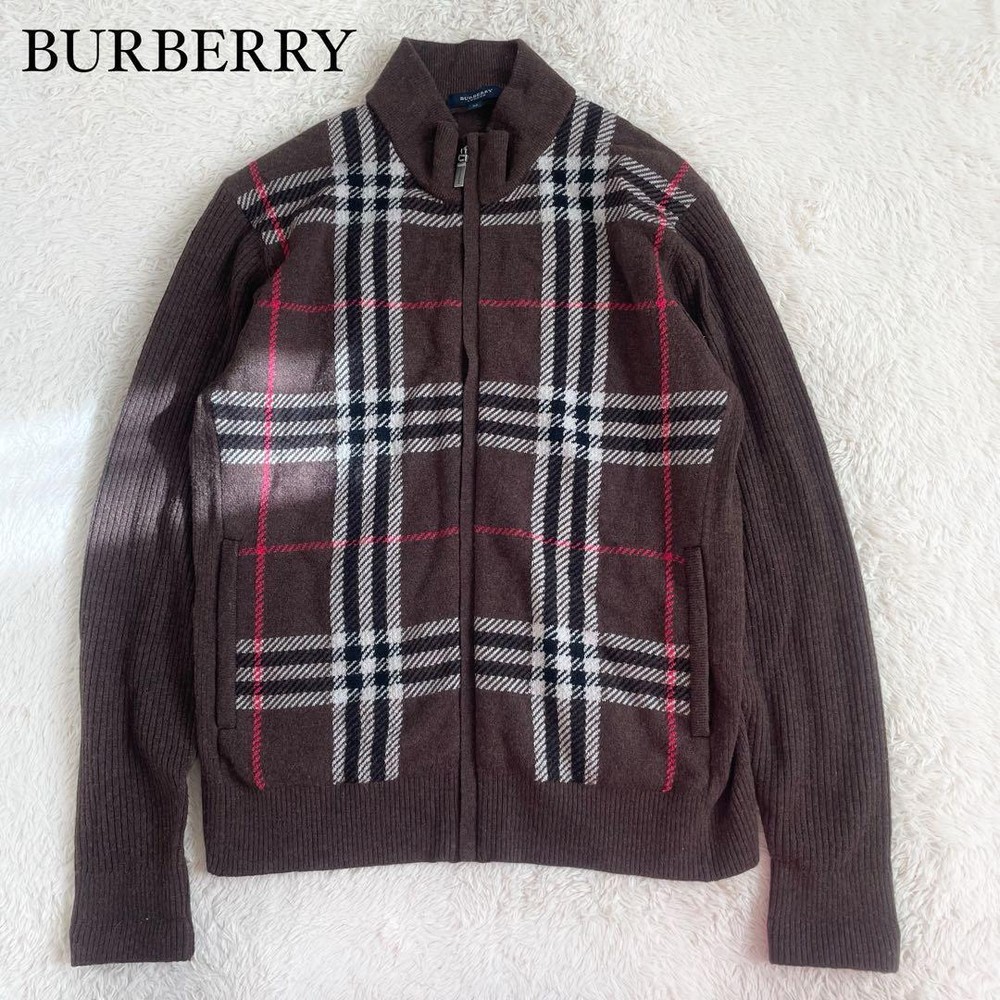 Burberry Nova Check Knit Blouson Full Zip Cardigan Y2K Size Large