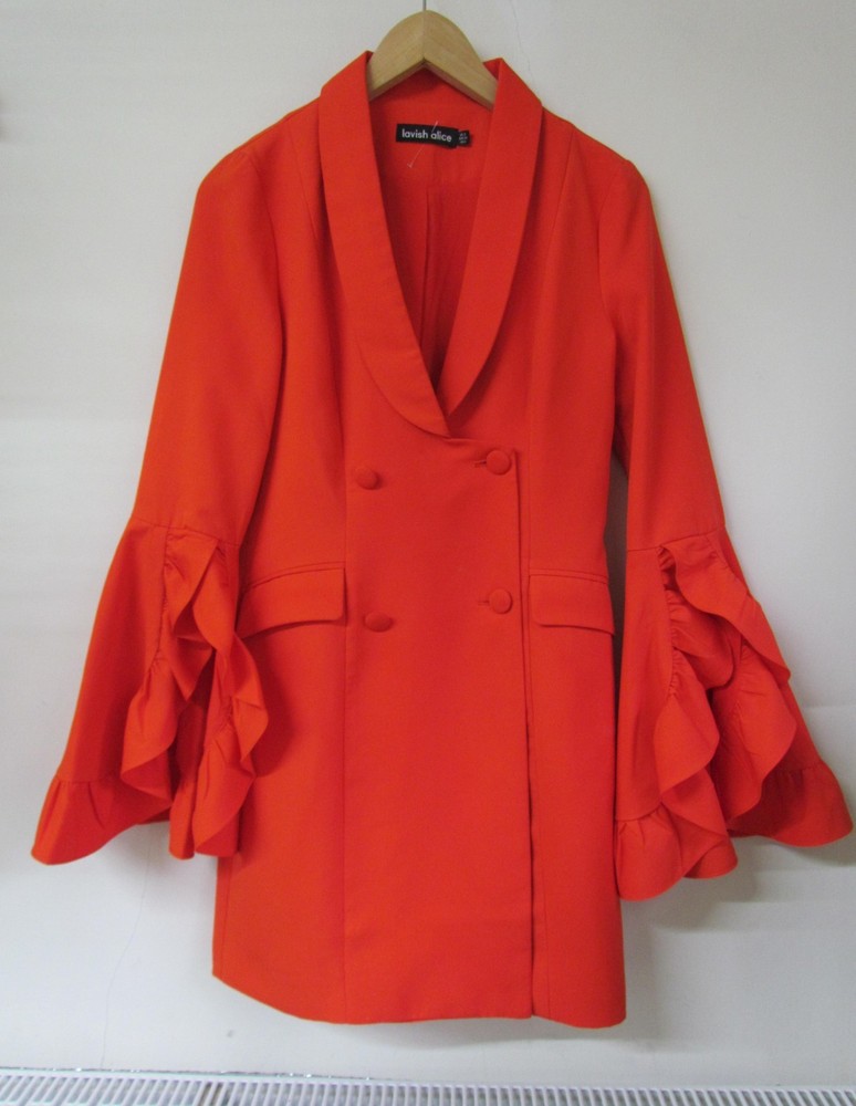 Lavish Alice Blazer Dress Size 8  Womens Red Orange Ruffle sleeve, fully lined