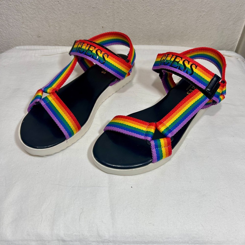 Rainbow Sandals GUESS 7.5 M Strap Brown Leather Comfort Slide Sandals